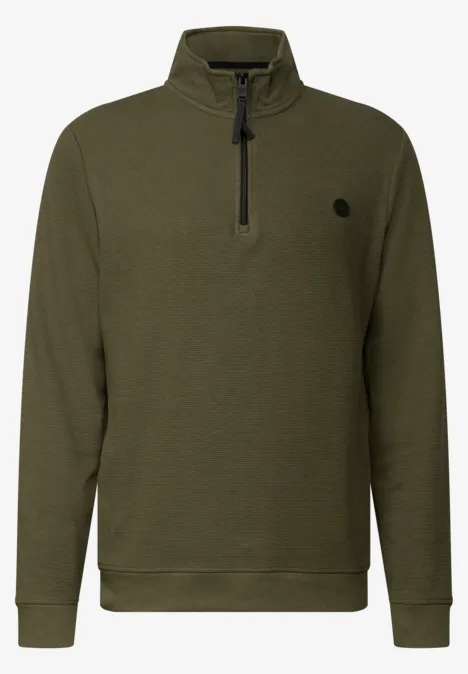 Strukturpullover mit Troyer vintage green