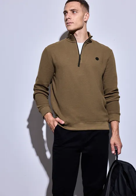 Strukturpullover mit Troyer ash brown