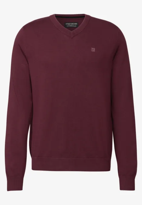 Basic V-Neck Strickpullover vintage red