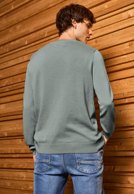 Basic V-Neck Strickpullover silver green