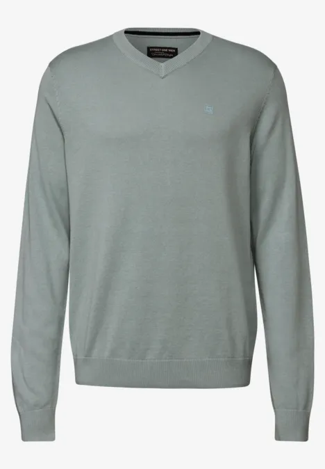Basic V-Neck Strickpullover silver green