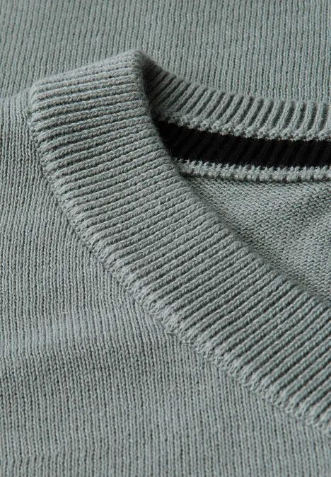 Basic V-Neck Strickpullover silver green