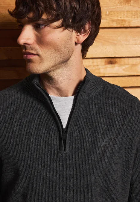 Troyer Strukturpullover anthra grey melange