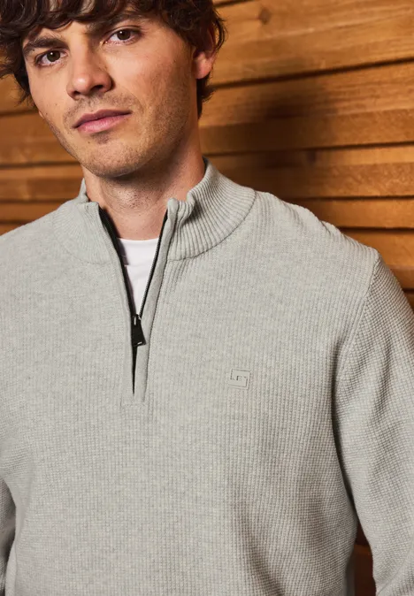 Troyer gestructureerde trui frost grey melange