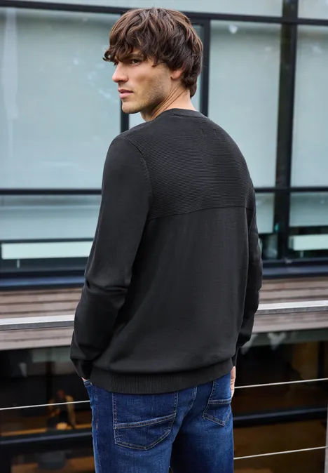 Strukturmix Pullover Black