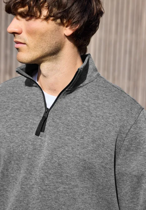 Piqué Troyer Sweatshirt metal grey melange
