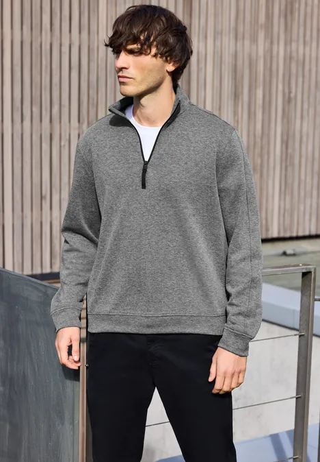 Piqué Troyer Sweatshirt metal grey melange