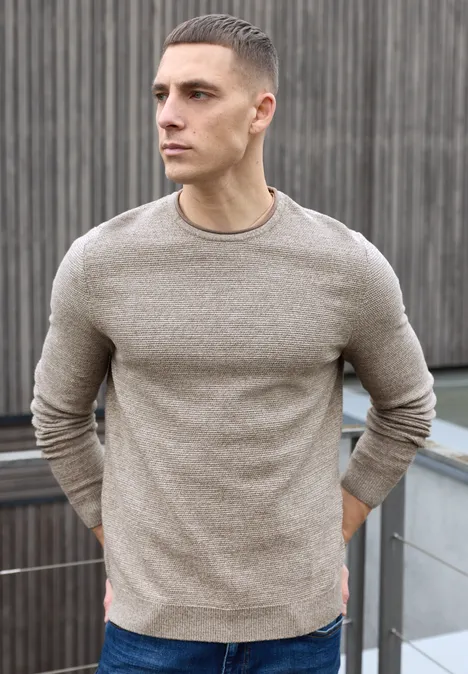 Crewneck Strukturpullover granite beige