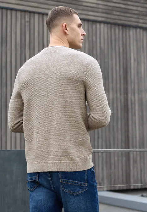 Crewneck Strukturpullover granite beige