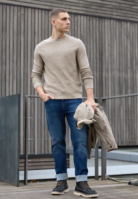 Crewneck Strukturpullover granite beige