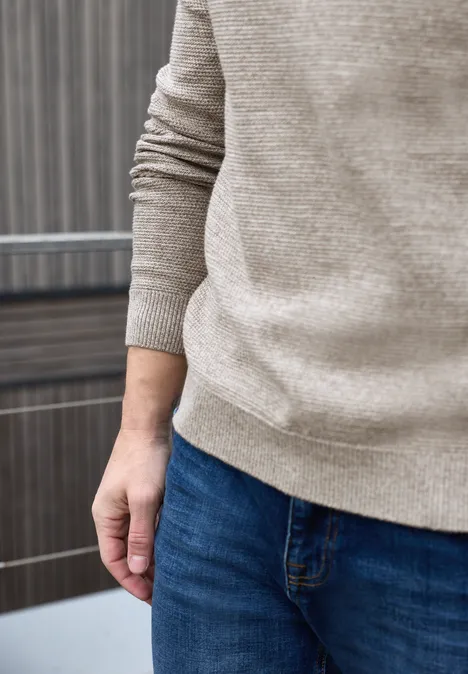 Crewneck Strukturpullover granite beige