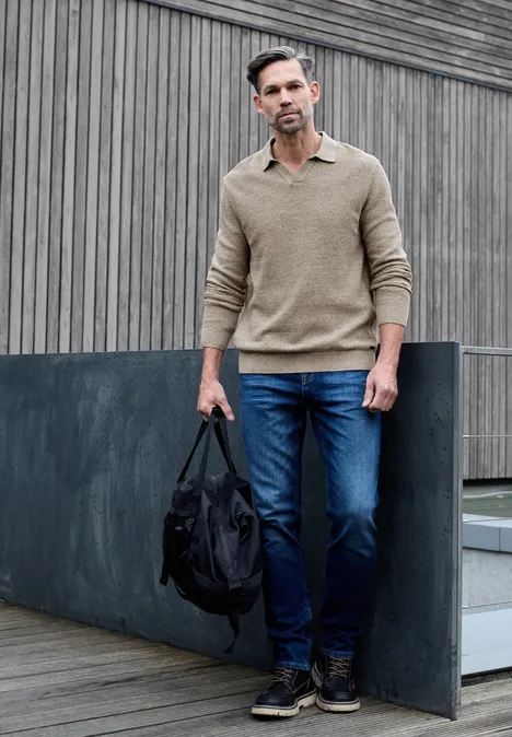 Sweter strukturalny polo granite beige