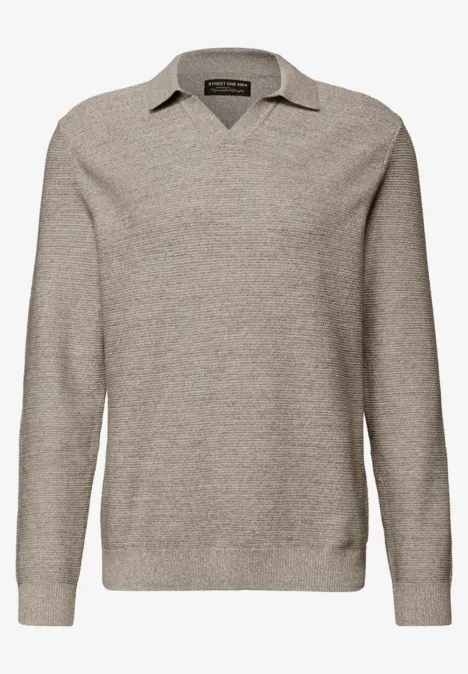 Sweter strukturalny polo granite beige