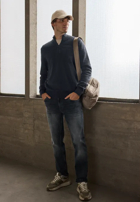 Strukturstreifen Pullover nocturnal blue