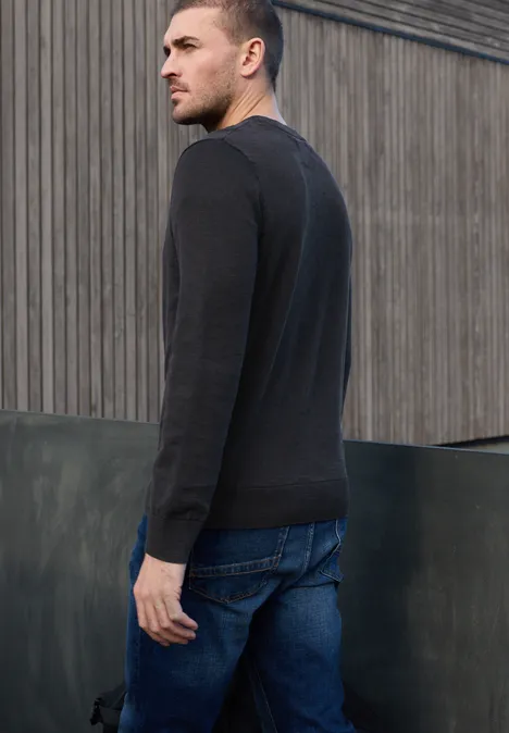 Trui met gewassen look dark ink blue