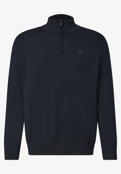 Basic Pullover mit Troyerkragen dark basic blue Dunkelblauer Pullover mit kurzem Reißverschluss am Kragen und langem Arm