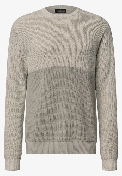Sweter z okrągłym dekoltem i elementami w stylu mouliné bright beige melange Beżowy, dwukolorowy sweter z okrągłym dekoltem, długimi rękawami i prążkowanymi ściągaczami.