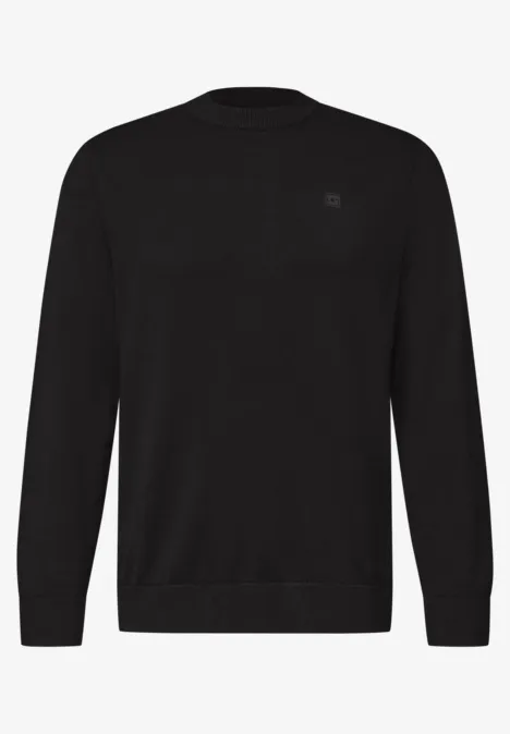 Schwarzer, langärmliger Pullover mit Rundhalsausschnitt und dezenter Logostickerei