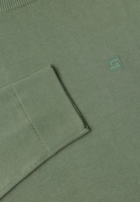 Olivgrünes Sweatshirt mit geripptem Bündchen und kleinem Quadrat-Logo