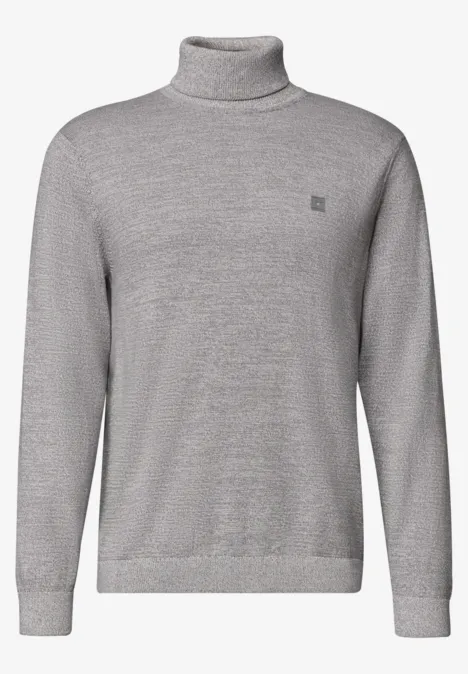 Basic sweter z golfem silver grey melange Szary, prosty sweter z golfem w dzianiny, z małym logo na piersi.