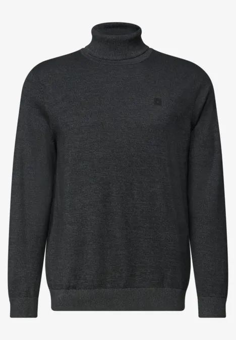 Basic sweter z golfem anthra grey melange Grafitowy sweter z golfem z delikatnym logo, wykonany z cienkiej dzianiny.