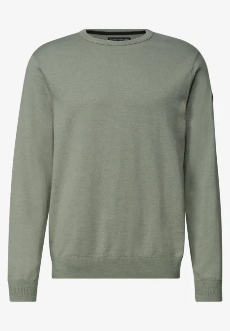 Ein schlichtes, khakigrünes Sweatshirt mit Rundhalsausschnitt und langen Ärmeln.