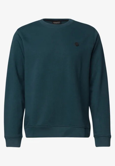 Klassisches petrolfarbenes Sweatshirt mit Rundhalsausschnitt und langen Ärmeln.
