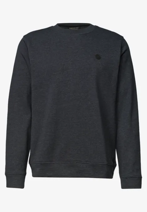Dunkelgraues Baumwoll-Sweatshirt mit Rundhalsausschnitt und kleinem Logo auf der Brust.