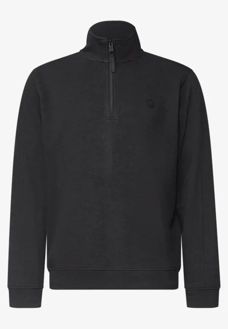 Sweatshirt à col montant et fermeture zip Black Schwarzer Fleecepullover mit halblangem Reißverschluss und Stehkragen
