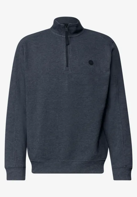 Sweatshirt à col montant et fermeture zip dark ink blue Dunkelgrauer Pullover mit halbem Reißverschluss und dezentem Brustlogo