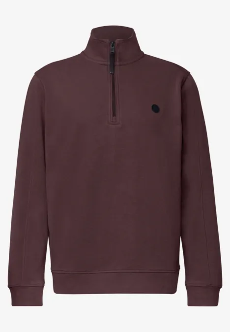 Sweatshirt à col montant et fermeture zip maroon brown Dunkelroter Pullover mit halbem Reißverschluss und Logo auf der Brust