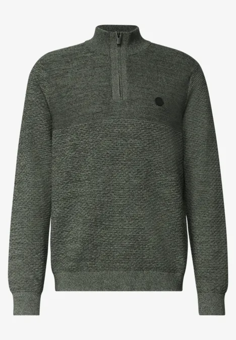 Pullover mit Troyerkragen und Struktur willow green Grauer Strickpullover mit verstecktem Reißverschluss bis zur Brust, Rippstrickbündchen und kleinem Logo.