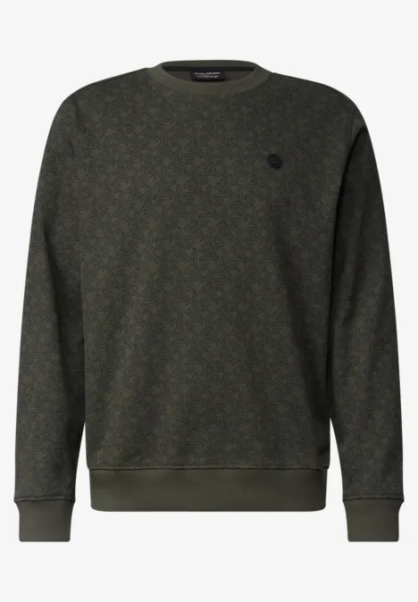 Dunkles Sweatshirt mit dezentem Monogramm-Alloverdruck, geripptem Rundhalsausschnitt und Bündchen.