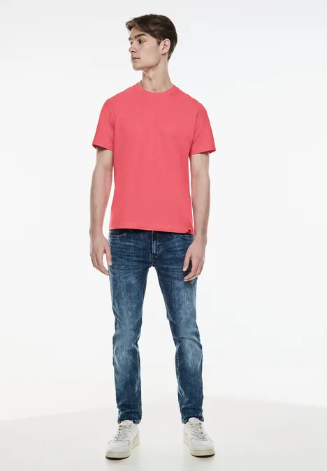 Basic T-Shirt in Unifarbe Crab Red