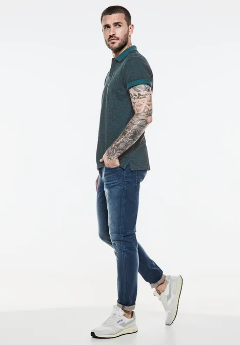 Doorstikt poloshirt met print lagoon green