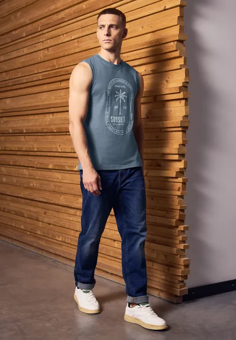 Basic tank top z nadrukiem dusty blue