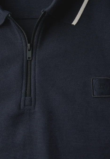 Ottomaans poloshirt met rits night blue