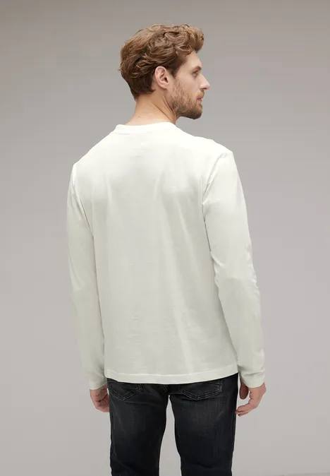 Henley-shirt met print op de borst broken white