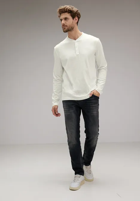 Henley-shirt met print op de borst broken white