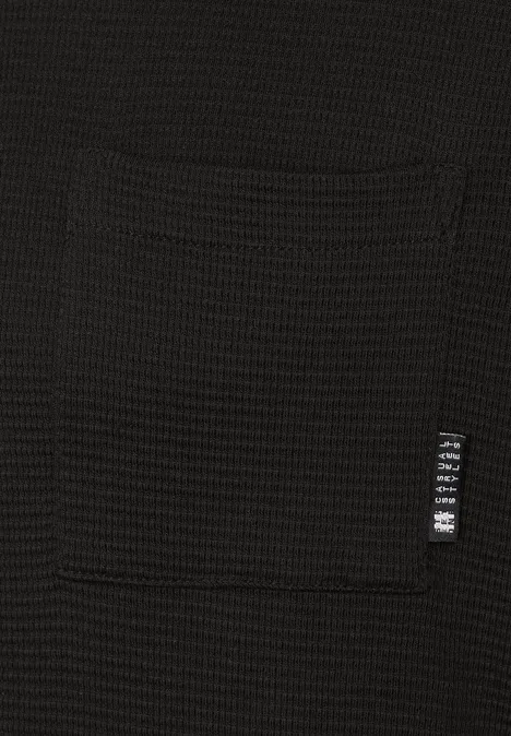 Waffelstruktur Langarmshirt Black
