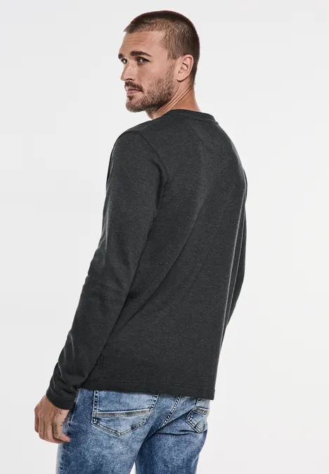 Henley shirt met structuur anthra grey melange