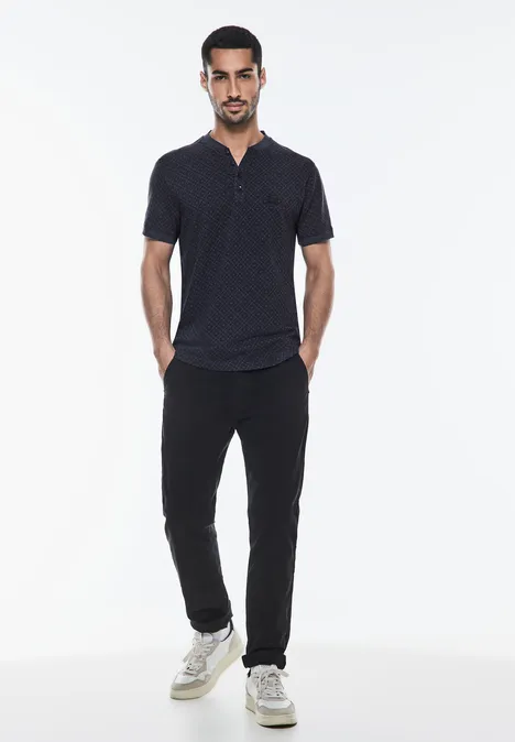 Jacquard henley-shirt deep blue
