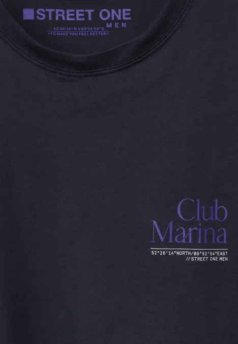 T-shirt avec imprimé sur la poitrine dark maritime blue