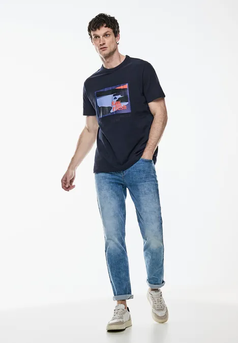 T-shirt slub avec imprimé dark maritime blue