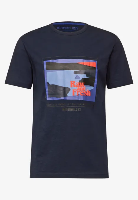 Slub T-Shirt mit Print dark maritime blue