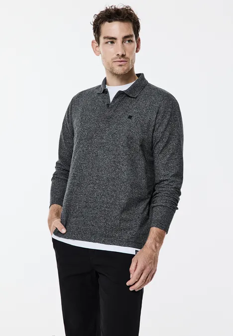 Polo piqué à manches longues anthra grey melange