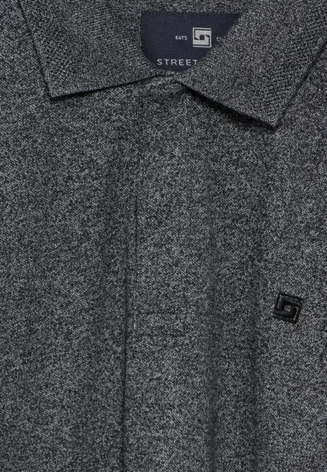 Polo piqué à manches longues anthra grey melange