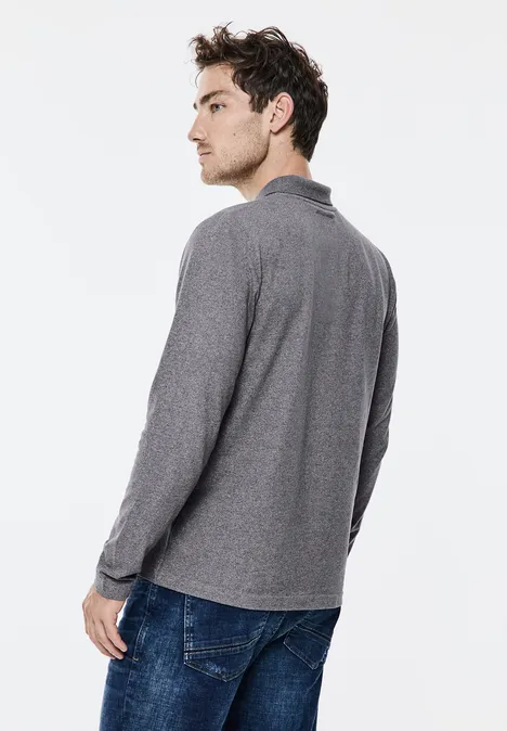 Piqué polo lange mouw steel grey