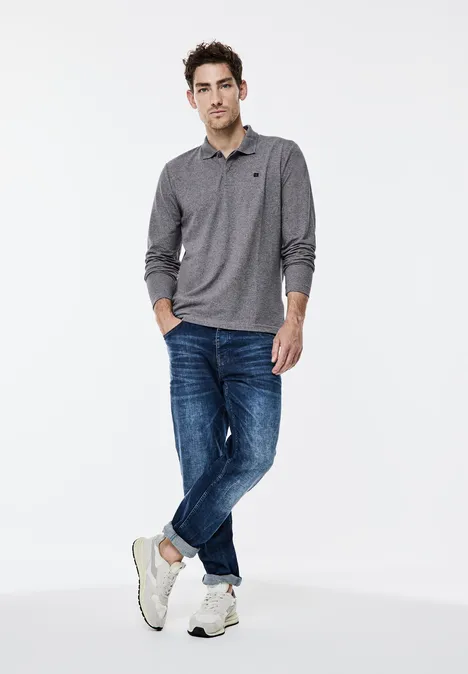 Piqué polo lange mouw steel grey