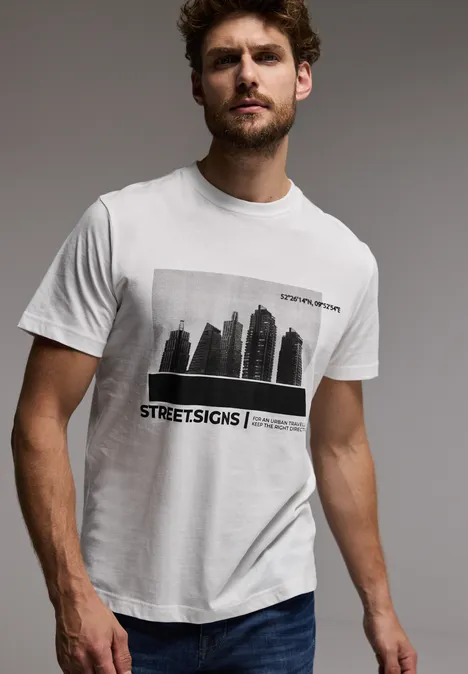 Koszulka z nadrukiem Skyline Print bright white